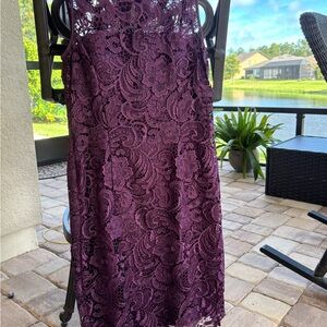 Adrianna Papell Deep Purple Lace Midi Dress